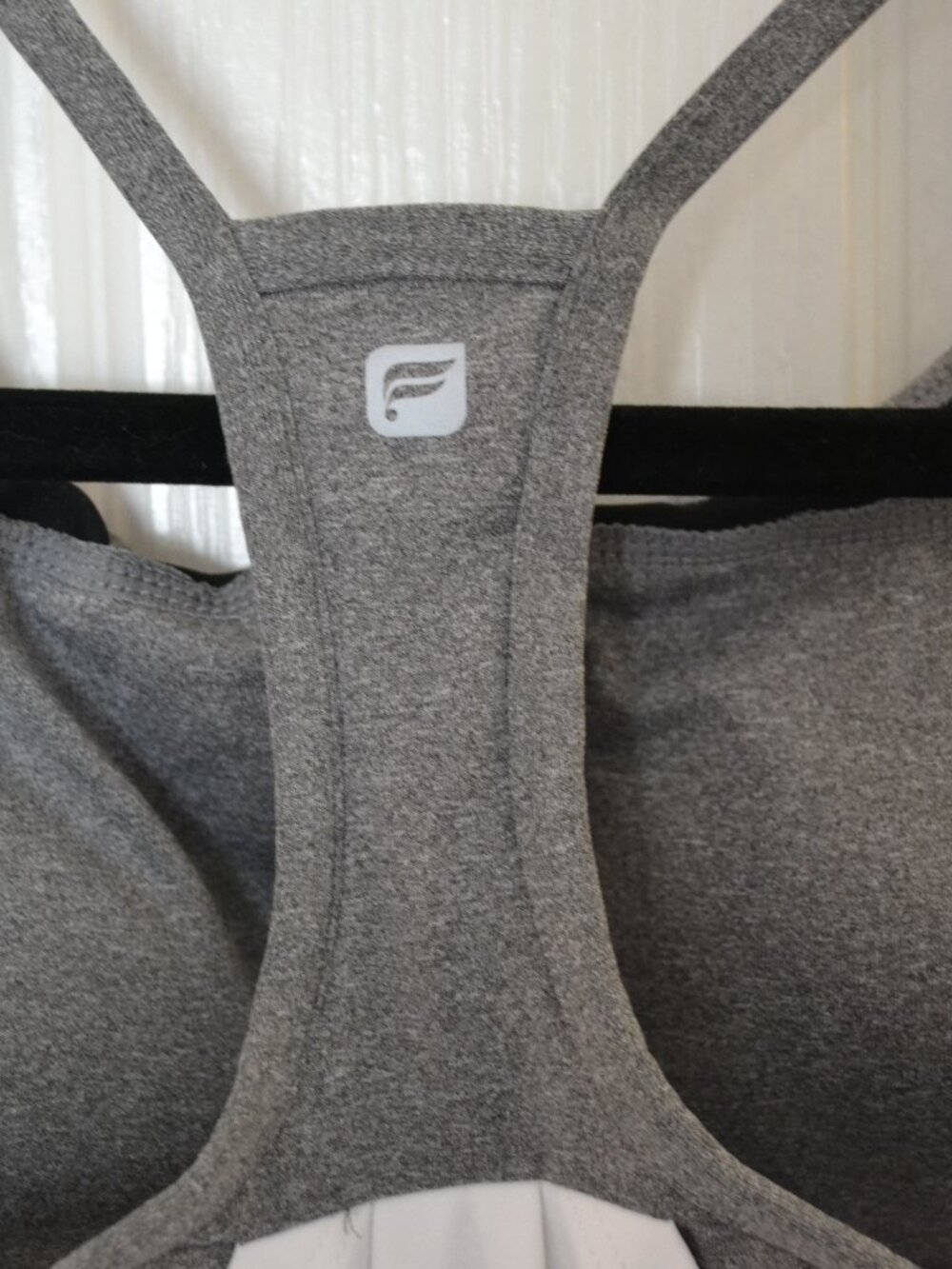 Fabletics “Norwalk” White and Grey Layered Racerback Tank with Built-In Bra - Picture 6 of 11